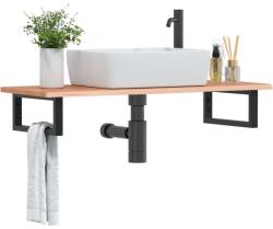 vidaXL acél és tömör tölgyfa falra szerelhető mosdópolc (3302569) - vidaxl
