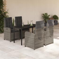 vidaXL 5 részes szürke polyrattan kerti étkezőgarnitúra párnával (3212363) - vidaxl