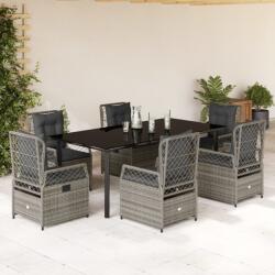 vidaXL 7 részes szürke polyrattan kerti étkezőgarnitúra párnával (3262997)