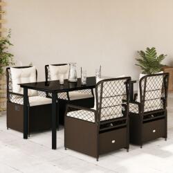 vidaXL 5 részes barna polyrattan kerti étkezőgarnitúra párnákkal (3262981) - vidaxl