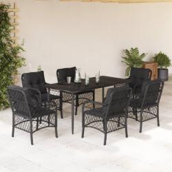 vidaXL 7 részes fekete polyrattan kerti étkezőgarnitúra párnával (3212100) - vidaxl