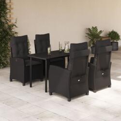 vidaXL 5 részes fekete polyrattan kerti étkezőgarnitúra párnákkal (3212755) - vidaxl
