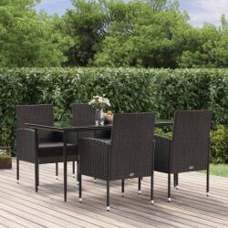 vidaXL 5 részes fekete polyrattan kerti étkezőgarnitúra párnákkal (3156786) - vidaxl