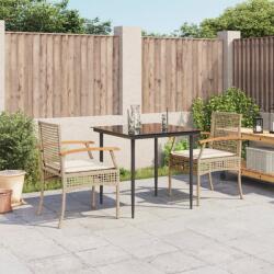 vidaXL 3 részes bézs polyrattan kerti étkezőgarnitúra párnákkal (3213624) - vidaxl