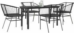 vidaXL 5 részes fekete polyrattan üveg kerti étkezőgarnitúra párnákkal (3334599)