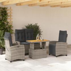 vidaXL 4 részes szürke polyrattan kerti étkezőszett párnával (3277408)