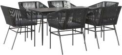 vidaXL 7 részes fekete polyrattan üveg kerti étkezőgarnitúra párnákkal (3334517) - vidaxl