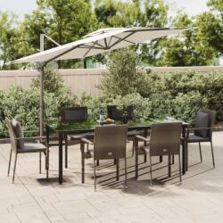 vidaXL 7 részes fekete és szürke polyrattan kerti étkezőszett párnával (3185117)