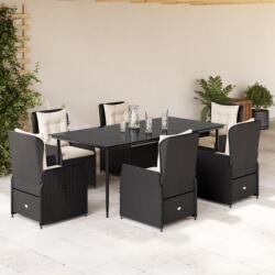 vidaXL 7 részes fekete polyrattan kerti étkezőgarnitúra párnával (3262831)