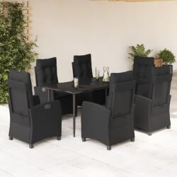 vidaXL 7 részes fekete polyrattan kerti étkezőgarnitúra párnával (3212748)