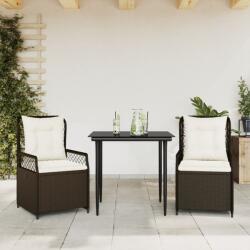vidaXL 3 részes barna polyrattan kerti étkezőgarnitúra párnával (3262971)