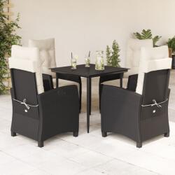 vidaXL 5 részes fekete polyrattan kerti étkezőgarnitúra párnákkal (3212724) - vidaxl