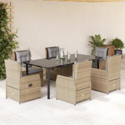 vidaXL 7 részes bézs polyrattan kerti étkezőgarnitúra párnákkal (3262880) - vidaxl