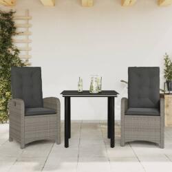 vidaXL 3 részes szürke polyrattan kerti étkezőgarnitúra párnával (3212360)