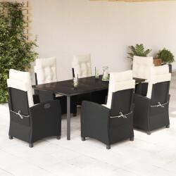 vidaXL 7 részes fekete polyrattan kerti étkezőgarnitúra párnával (3212739)