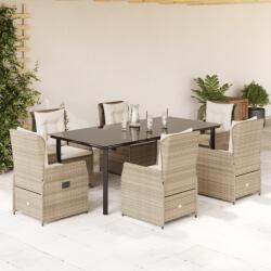 vidaXL 7 részes bézs polyrattan kerti étkezőgarnitúra párnákkal (3262894)