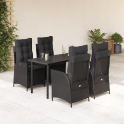 vidaXL 5 részes fekete polyrattan kerti étkezőgarnitúra párnákkal (3213187)