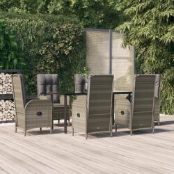 vidaXL 7 részes fekete és szürke polyrattan kerti étkezőszett párnával (3185202) - vidaxl