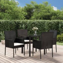 vidaXL 5 részes fekete polyrattan kerti étkezőgarnitúra párnákkal (3185156)