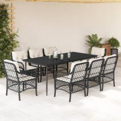 vidaXL 9 részes fekete polyrattan kerti étkezőgarnitúra párnákkal (3212088) - vidaxl