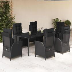 vidaXL 7 részes fekete polyrattan kerti étkezőgarnitúra párnával (3213404)