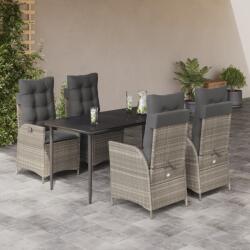 vidaXL 5részes világosszürke polyrattan kerti étkezőgarnitúra párnával (3213278)