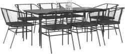 vidaXL 9 részes fekete polyrattan üveg kerti étkezőgarnitúra párnákkal (3334505)