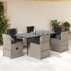 vidaXL 7 részes világosszürke polyrattan kerti étkezőszett párnával (3262901)