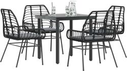 vidaXL 5 részes fekete polyrattan üveg kerti étkezőgarnitúra párnákkal (3334549)