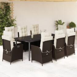 vidaXL 9 részes barna polyrattan kerti étkezőgarnitúra párnákkal (3213212) - vidaxl