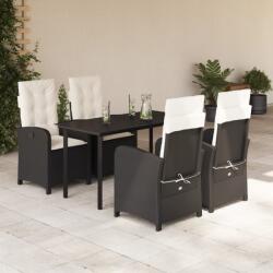 vidaXL 5 részes fekete polyrattan kerti étkezőgarnitúra párnákkal (3212303) - vidaxl