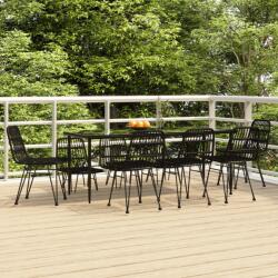 vidaXL 9 részes fekete polyrattan kerti étkezőgarnitúra (3157886)