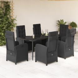 vidaXL 7 részes fekete polyrattan kerti étkezőgarnitúra párnával (3212315) - vidaxl