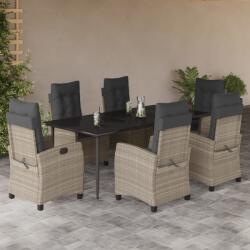 vidaXL 7 részes világosszürke polyrattan kerti étkezőszett párnával (3212849)