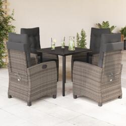 vidaXL 5 részes szürke polyrattan kerti étkezőgarnitúra párnával (3212793)