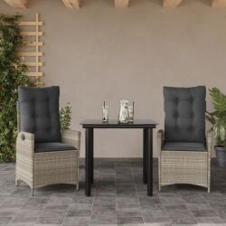 vidaXL 3részes világosszürke polyrattan kerti étkezőgarnitúra párnával (3213284)