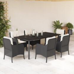 vidaXL 7 részes fekete polyrattan kerti étkezőgarnitúra párnával (3211918)