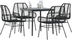 vidaXL 5 részes fekete polyrattan üveg kerti étkezőgarnitúra (3334437)