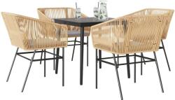 vidaXL 5 észes barna polyrattan üveg kerti étkezőgarnitúra párnával (3334521)