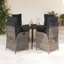 vidaXL 5 részes szürke polyrattan kerti étkezőgarnitúra párnával (3213216)