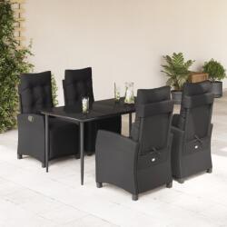vidaXL 5 részes fekete polyrattan kerti étkezőgarnitúra párnákkal (3212963)