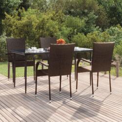 vidaXL 5 részes barna polyrattan kerti étkezőgarnitúra (3156672) - vidaxl