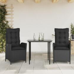 vidaXL 3 részes fekete polyrattan kerti étkezőgarnitúra párnákkal (3213184) - vidaxl