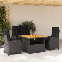 vidaXL 4 részes fekete polyrattan kerti étkezőszett párnákkal (3277393) - vidaxl
