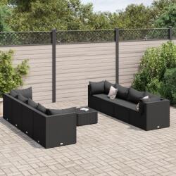 vidaXL 9 részes fekete polyrattan kerti ülőgarnitúra párnákkal (3308043)