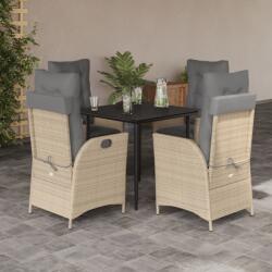 vidaXL 5 részes bézs polyrattan kerti étkezőgarnitúra párnákkal (3213255) - vidaxl