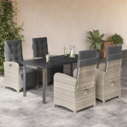 vidaXL 5részes világosszürke polyrattan kerti étkezőgarnitúra párnával (3212608)