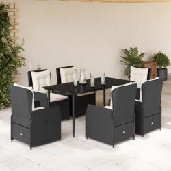 vidaXL 7 részes fekete polyrattan kerti étkezőgarnitúra párnával (3262830)