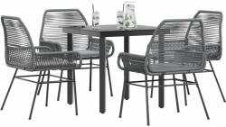 vidaXL 5 részes szürke polyrattan üveg kerti étkezőgarnitúra párnával (3334577)