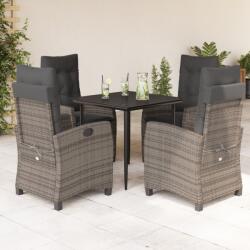 vidaXL 5 részes szürke polyrattan kerti étkezőgarnitúra párnával (3212783)